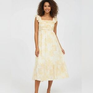 ​NWT Blu Pepper Yellow Floral Midi Dress L Cottagecore Ruffle Square Neck Boho